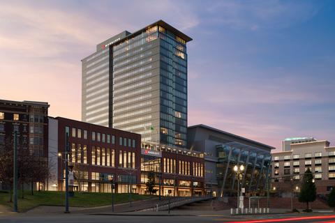 hotel exterior in the evening