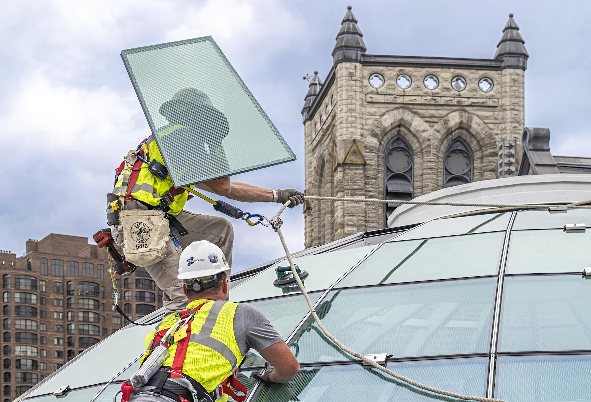 Glaziers make challenging installation with proper equipment and procedures